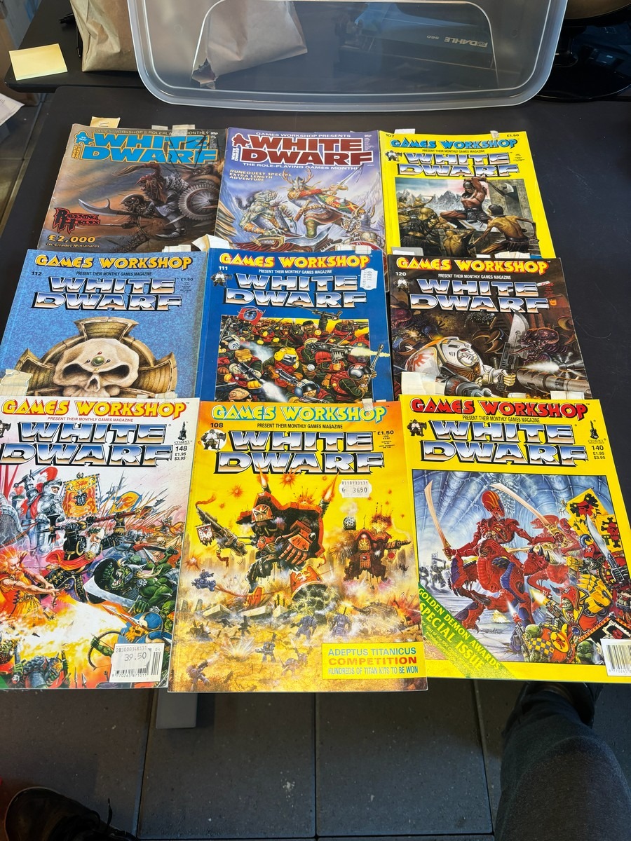 9 stk. White Dwarf – Games Workshops månedlige magasin, mm