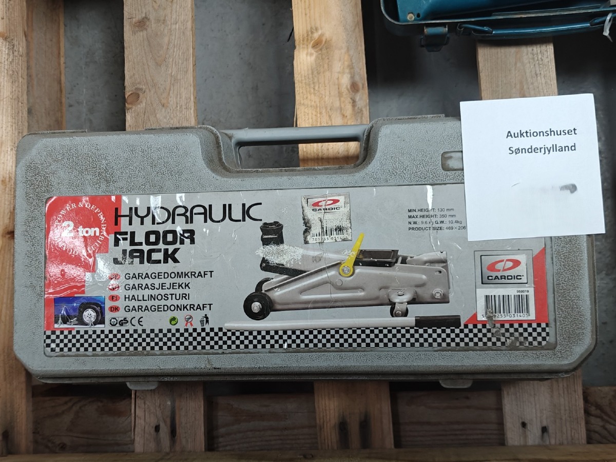 Hydraulisk donkraft i kuffert. Mrk Cardic. 2 Tons. Max højde: 350 mm. Brugt. MOMSFRI