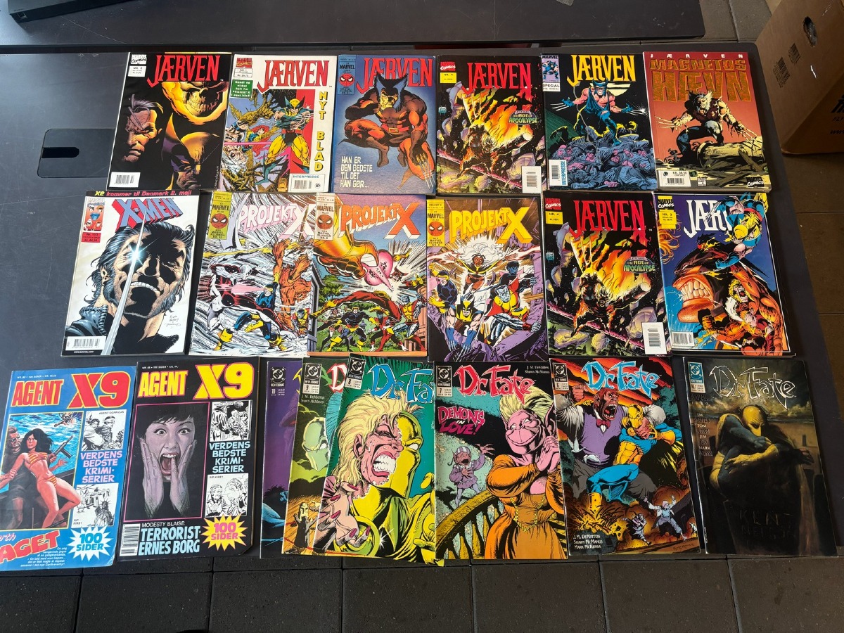 Marvel / DC Tegneserier Lot – Jærven, Projekt X, Dr. Fate, Agent X9 m.fl. (ca. 20)