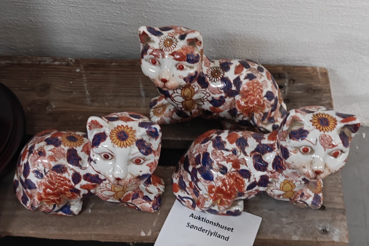 3 Kattefigurer. Håndmalede. 