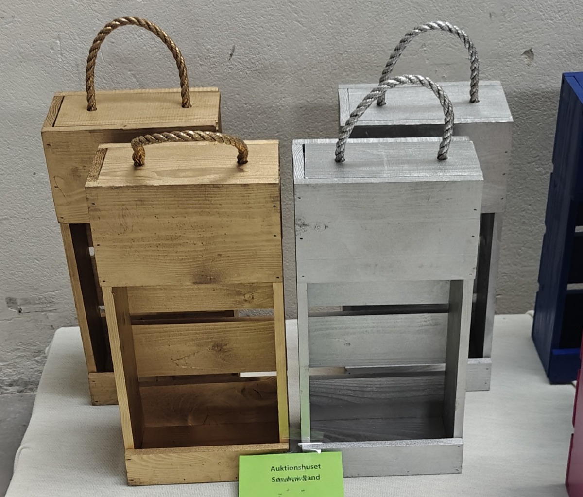 4 Vin gavekasser i træ t/2 flasker, Malede.