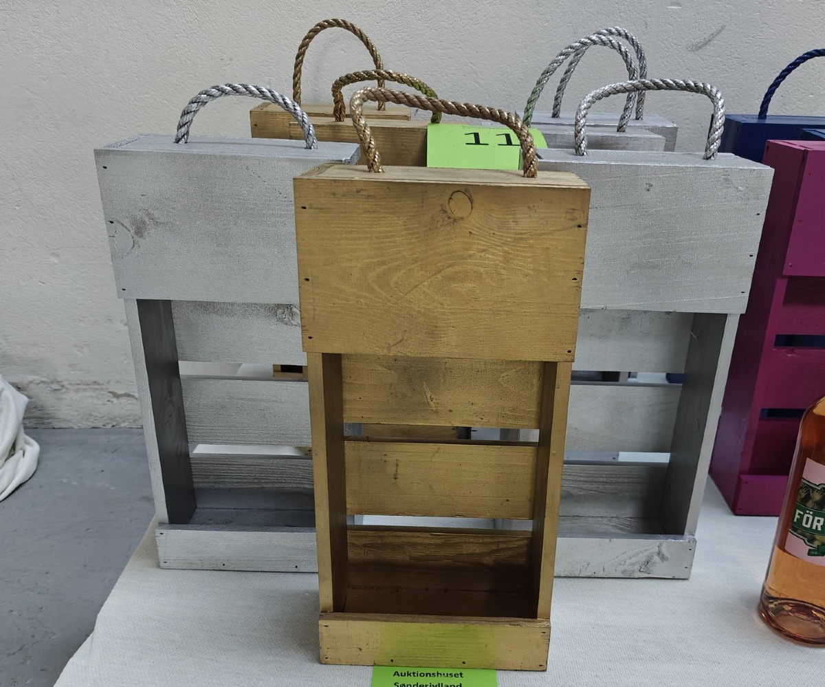 3 Vin gavekasser i træ t/2 flasker, Malede.