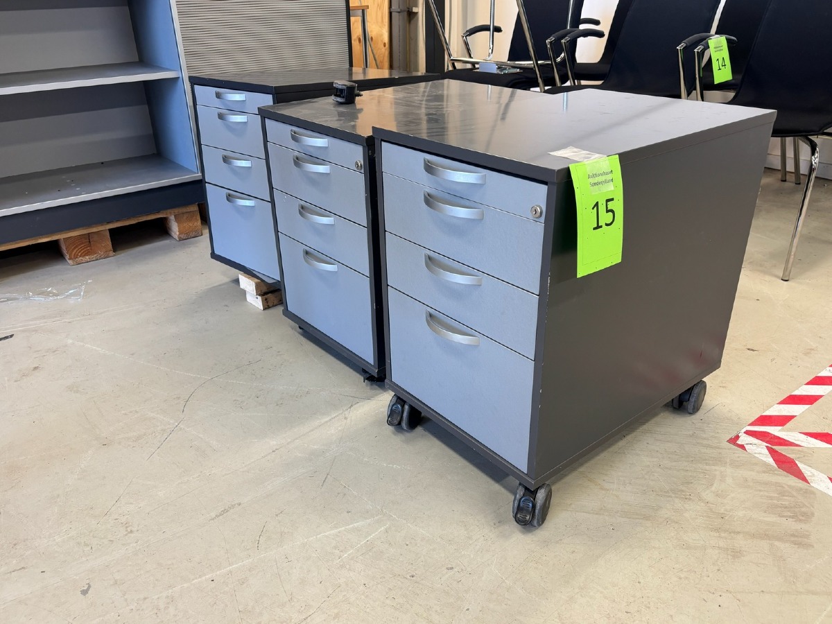 3 stk. skuffekassetter på hjul – grå – med 3 skuffer