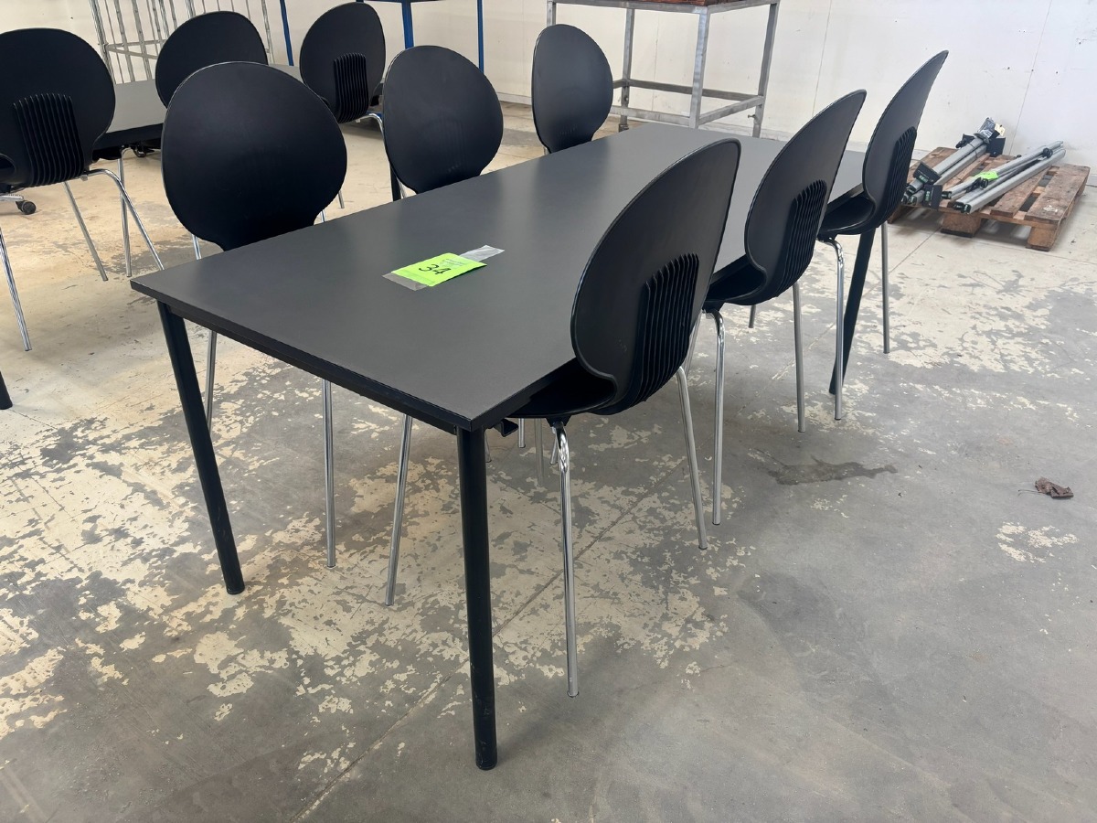 Konferencebord 180x80 cm med 6 Galvano tecnica kantinestole