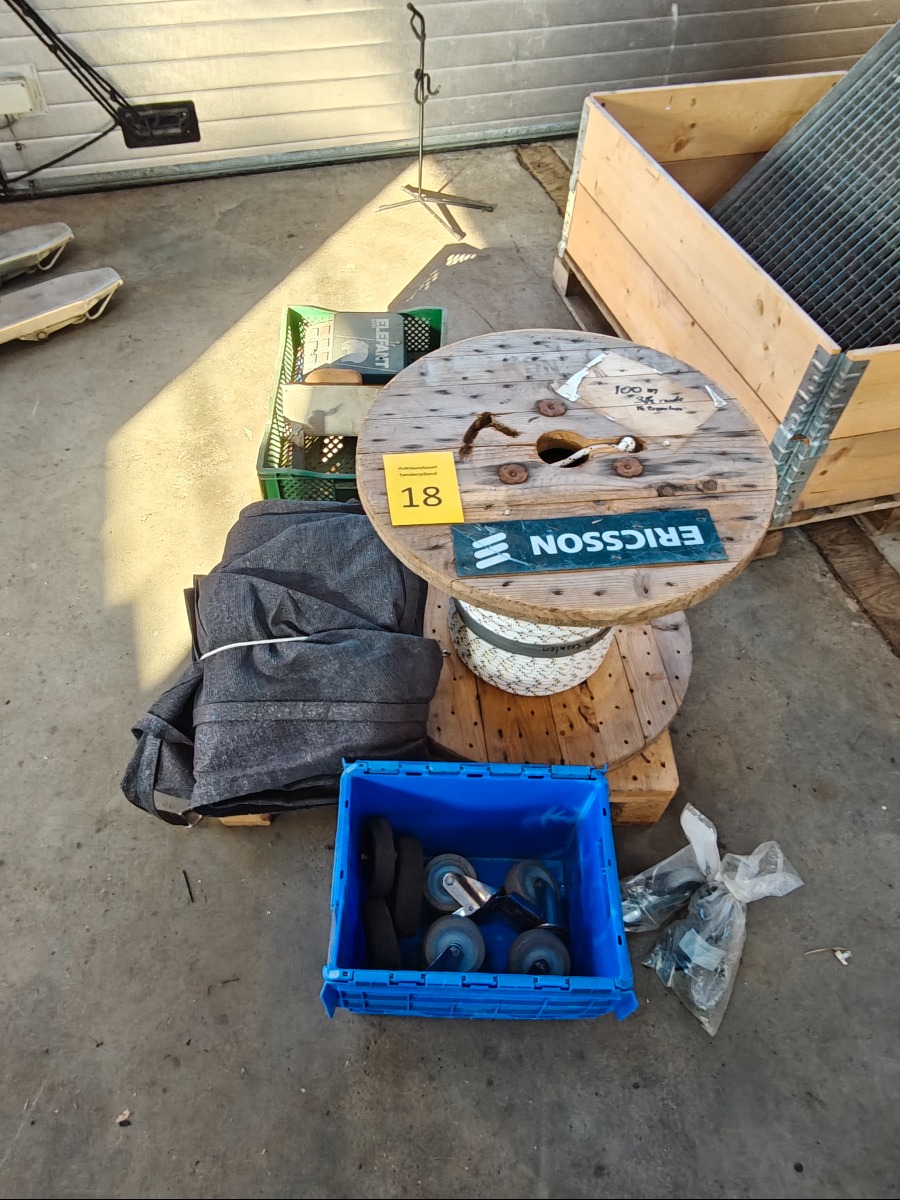 Kabel tromle med 100 meter tov, solsejl, svømmer til drikkekar og elhegn