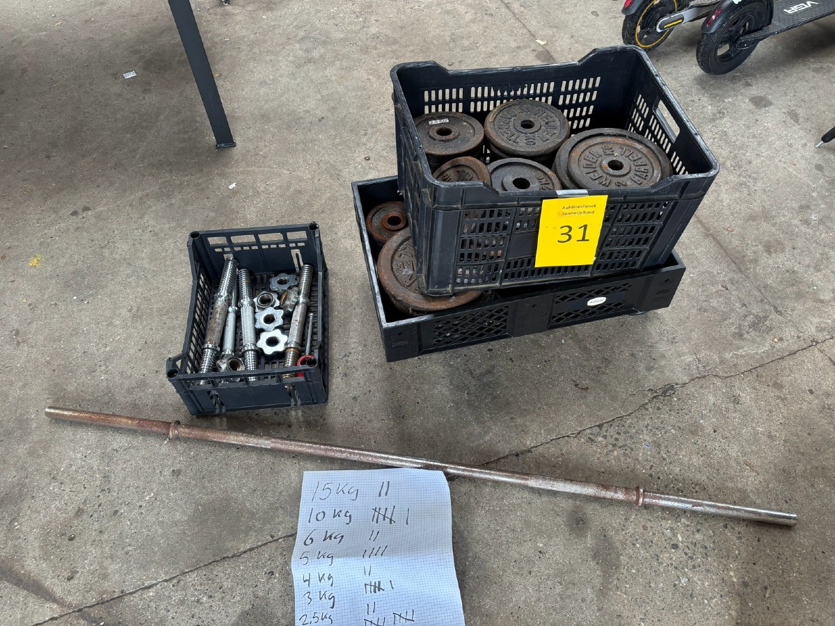 Vægtstang, samt mange vægtskiver