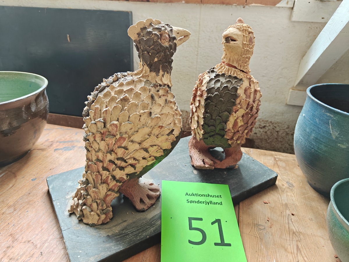 Marianne Permin. 2 fugle af keramik