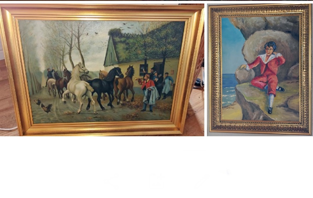 2 Malerier i guldfarvede rammer