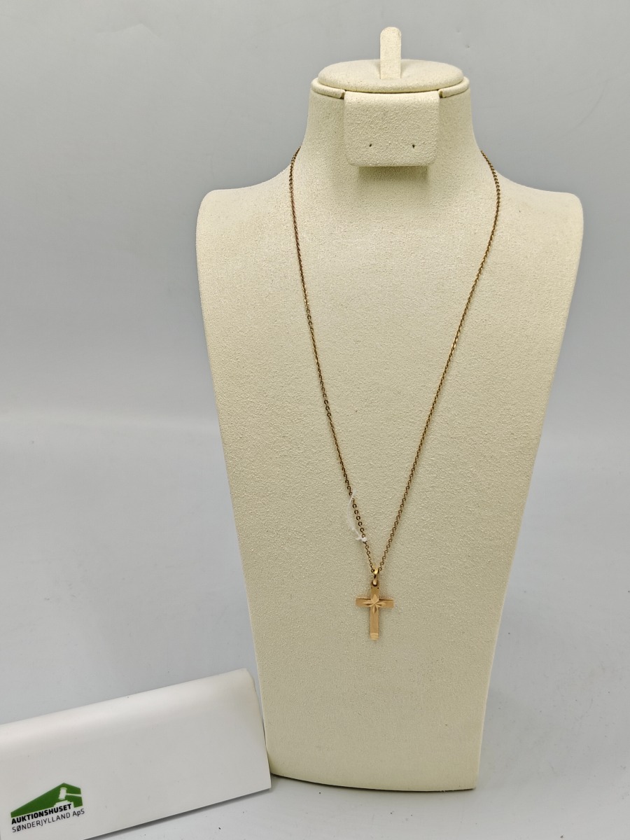 Guldkæde 8 karat med guldkors 18 karat