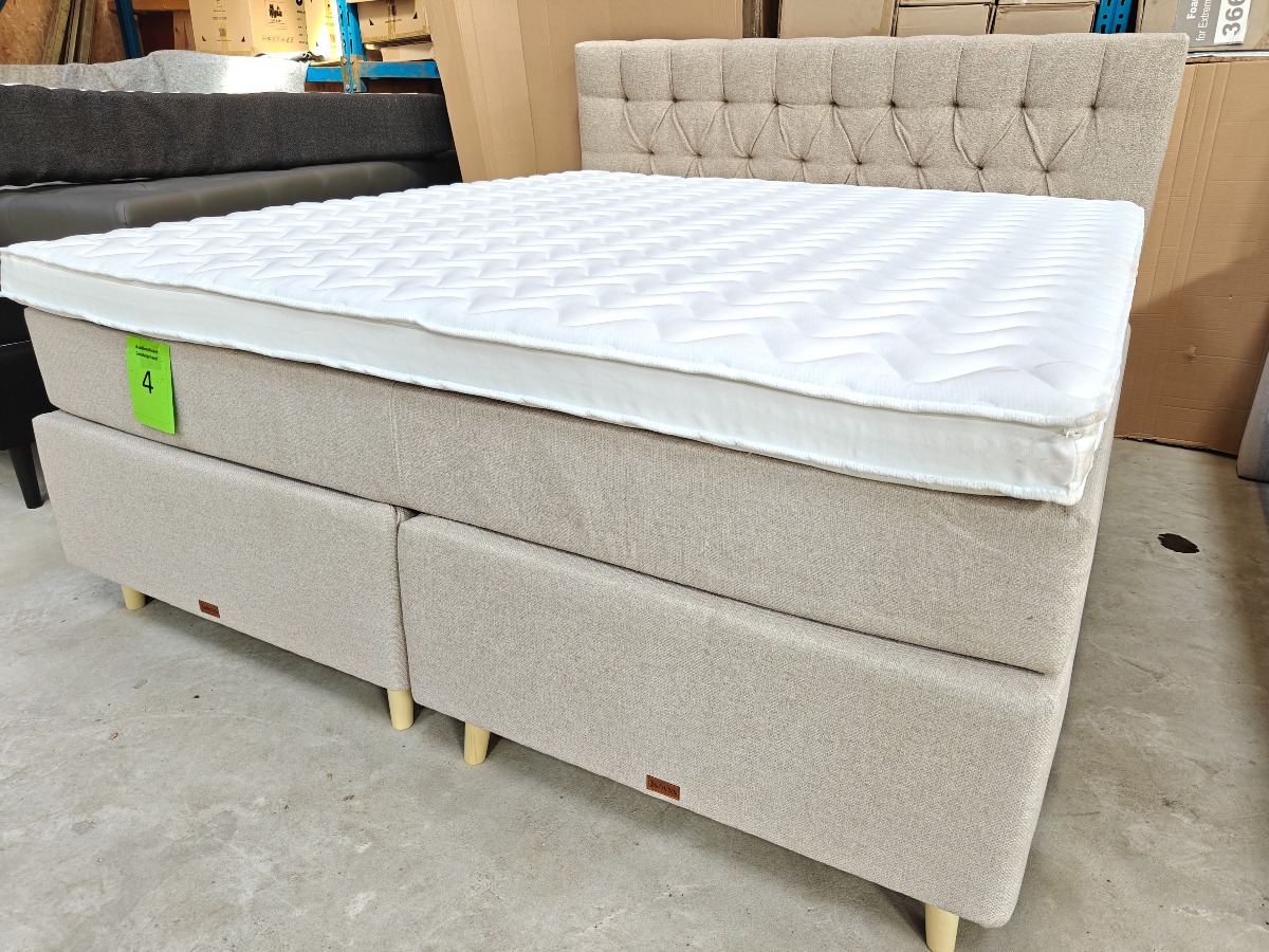 SÖVNN Kontinentalseng - 180x200 - Lys beige - med gavl og topmadras, ekstra tyk