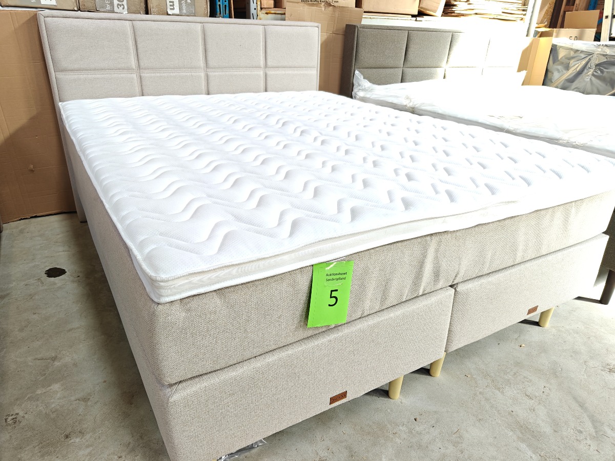 SÖVNN Kontinentalseng - 160x200 - Lys beige - med gavl og topmadras