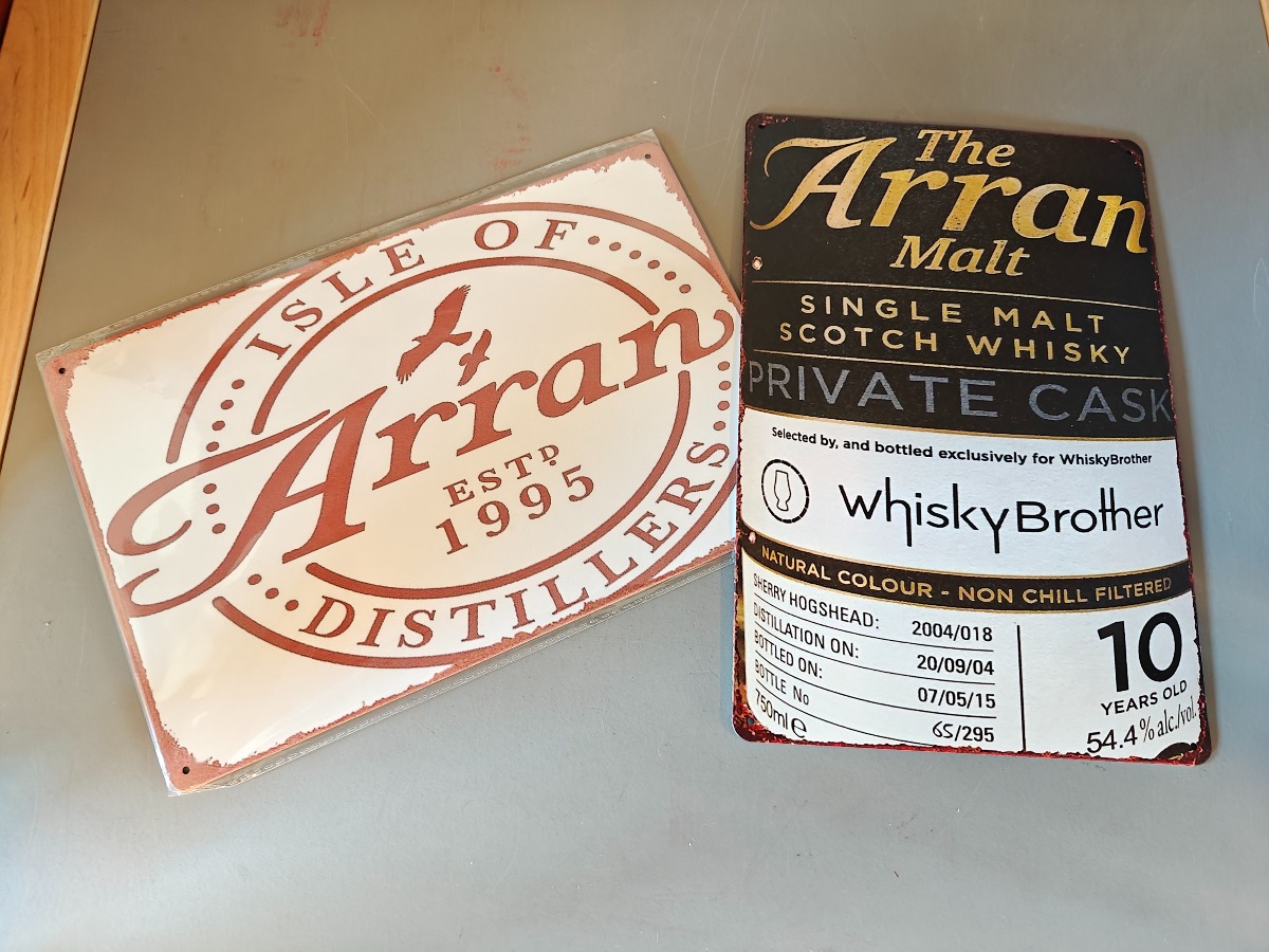 2 stk. Arran Whisky metalskilte