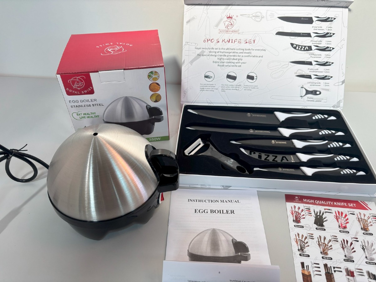 Æggekoger & knivsæt m 6 dele