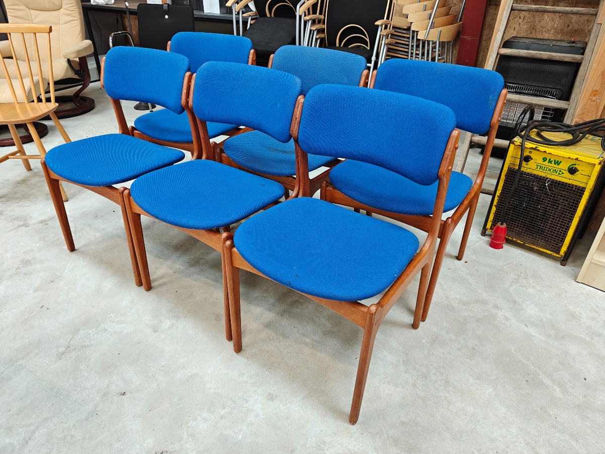 Erik Buch, sæt på 6 spisestuestole af teak