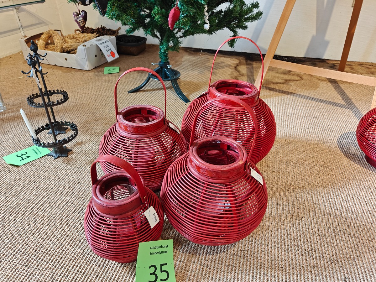 Lanterner af rødmalet rattan (4)
