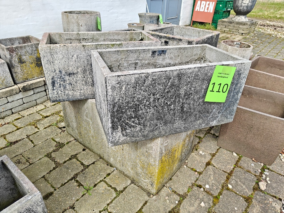 3 rektangulære krukker af fiberbeton