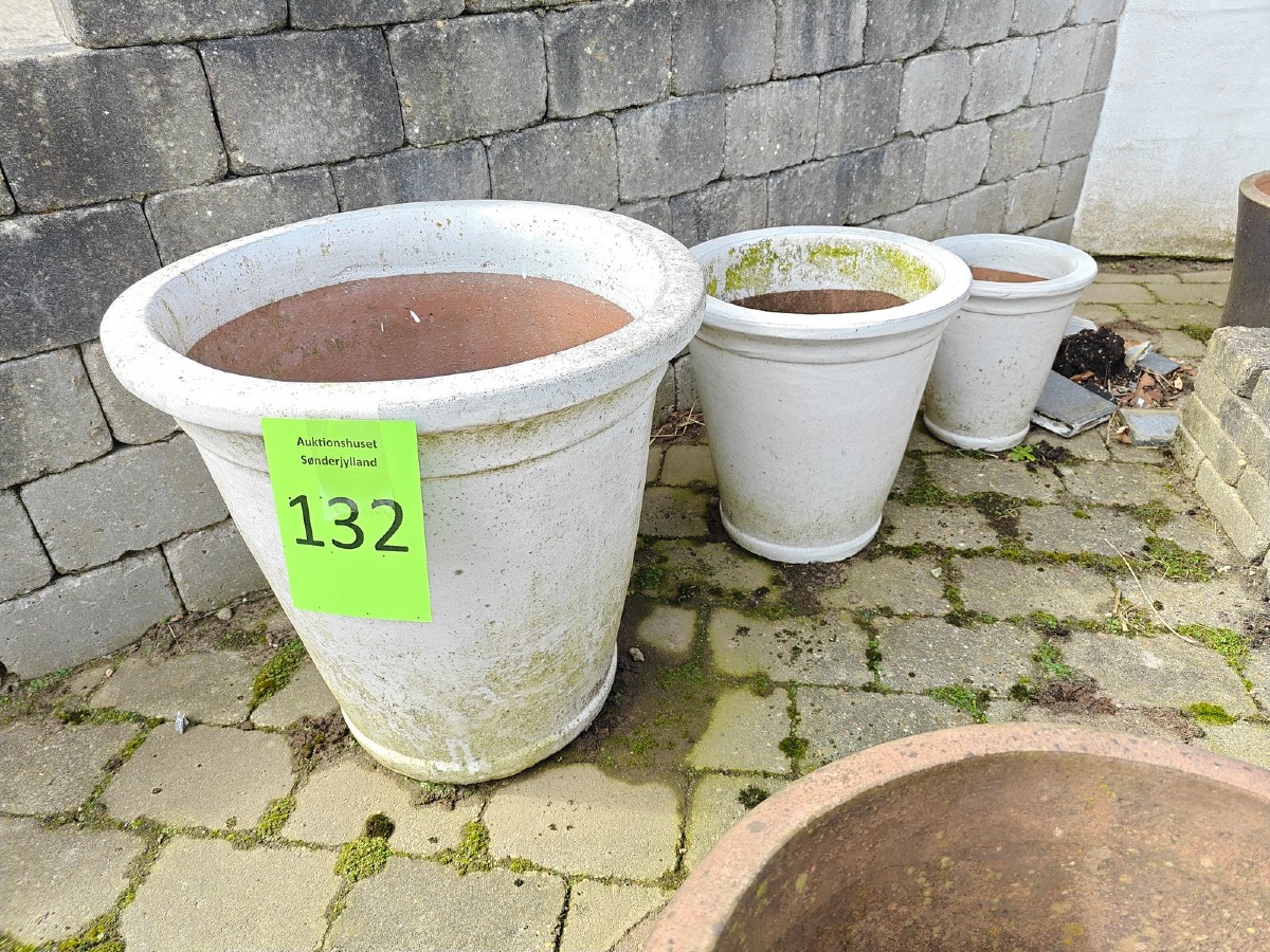 3 krukker med hvid glasur