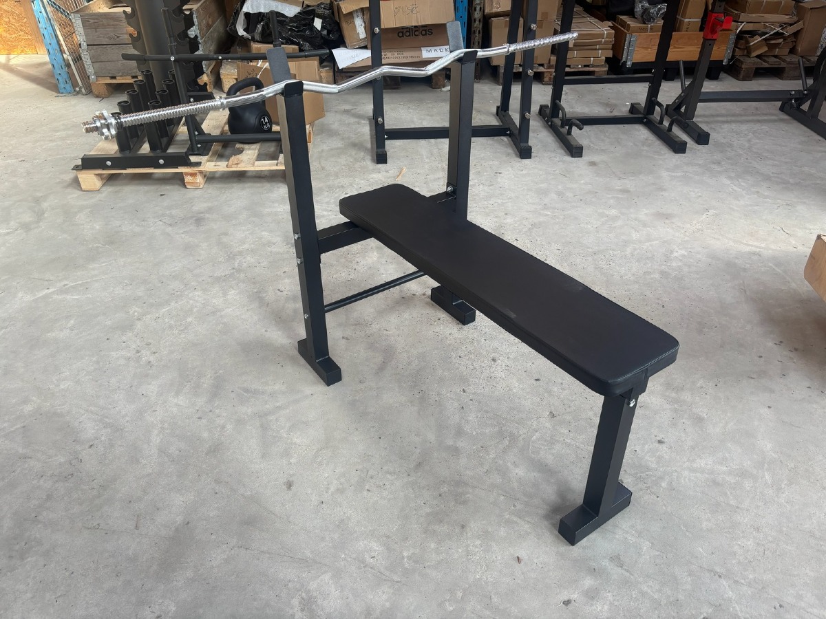 Bænkpres / Træningsbænk med stativ (Ubrugt og usamlet - stangen medfølger ikke)