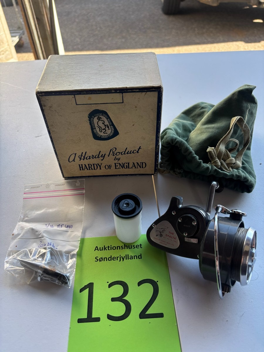 Fiskesnelle – Hardy “The Exalta” Mark II (England) med æske og tilbehør