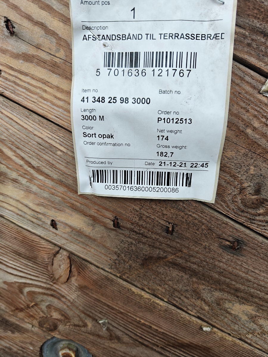 afstandsbånd til terrassebrædder 3000 meter