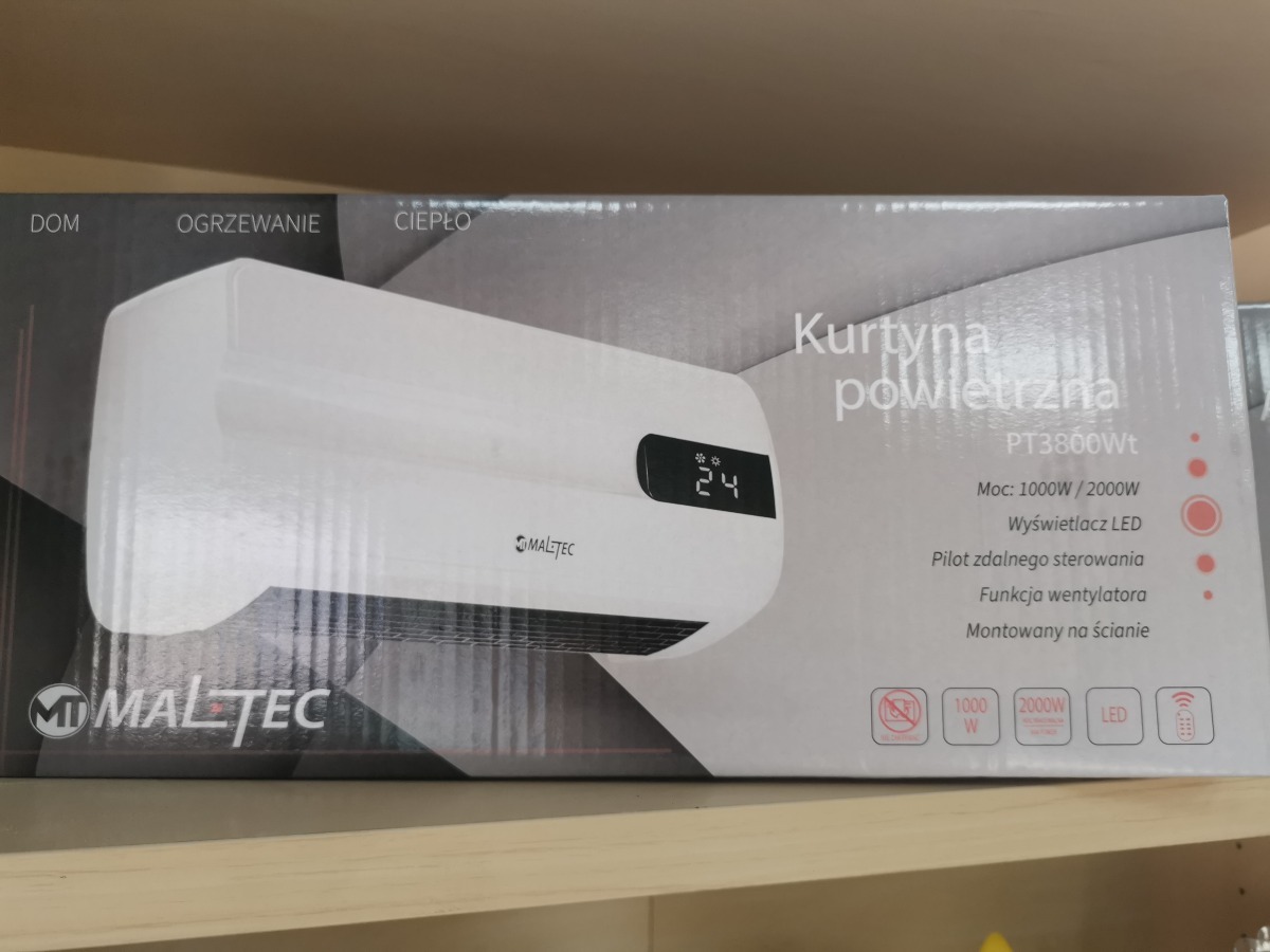 Maltec luftgardin med fjernbetjening og timer.