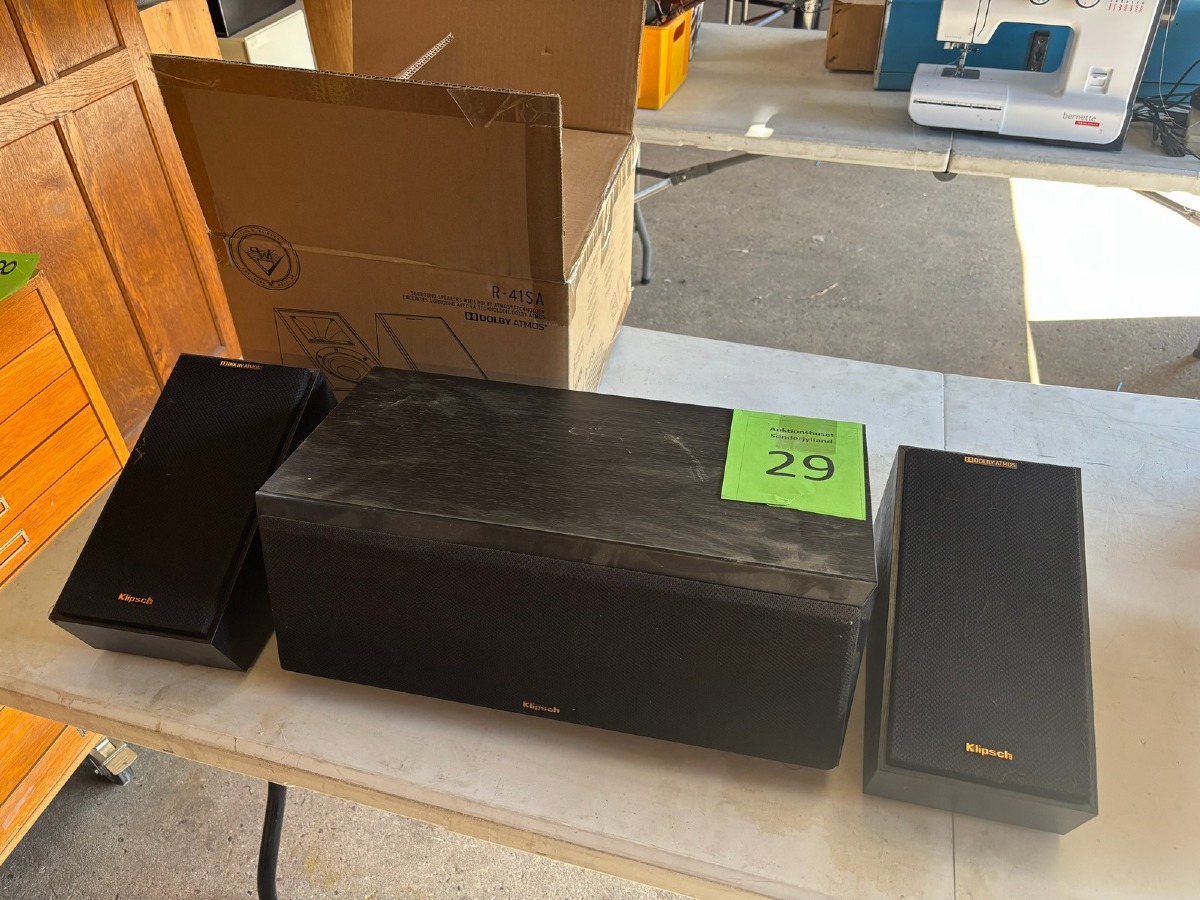 Klipsch højttalersæt – RP-500C center + R-41SA Dolby Atmos (m. original kasse)