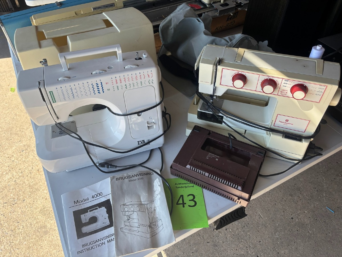 Lot symaskiner: Husqvarna 350 + EVA 4000, inkl. pedaler, kasse og brugsanvisninger