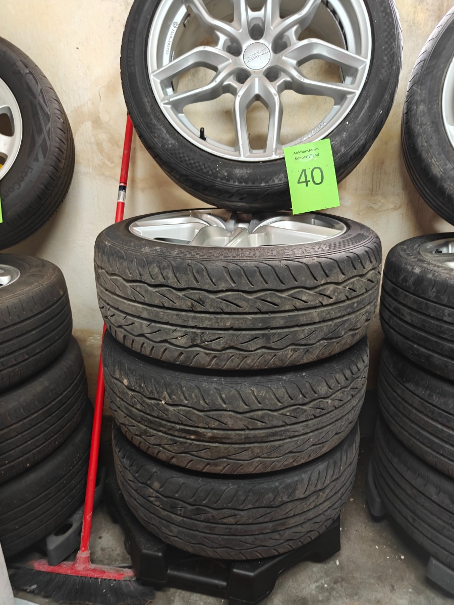 4 stk Anzio alu fælge m. sportiva dæk 205/45 R 18 på lille dækvogn