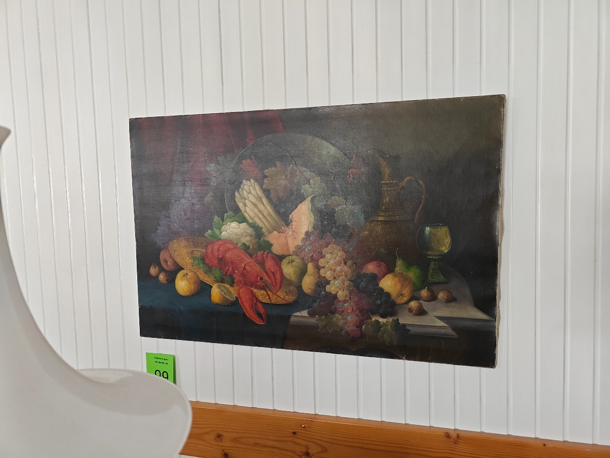 Ubk. kunstner Stilleben med hummer og grønt. 