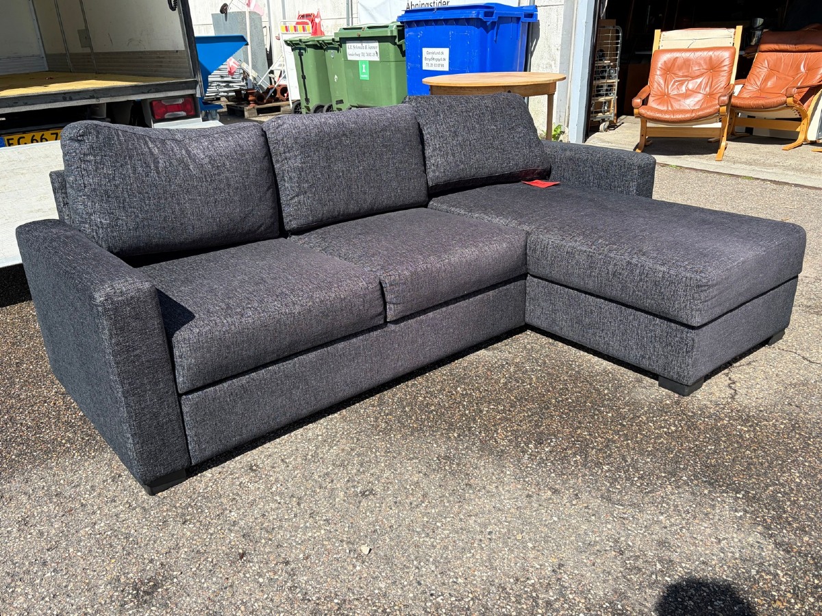 Mørkegrå sovesofa med chaiselong