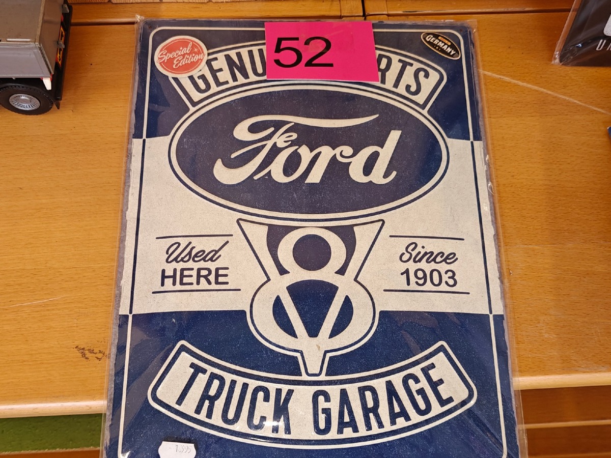Metalskilt: Ford Truck Garage. Ubrugt.