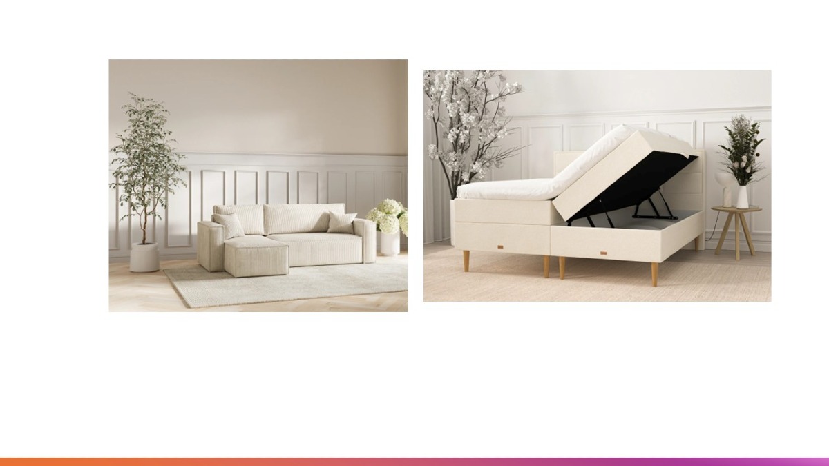 Neo Sovesofa L - Velvet Ivory & SÖVNN Alma Boxseng Med Opbevaring - 180x200 - Lys beige, med masser af ekstra til sengen – Se beskrivelse (9600)