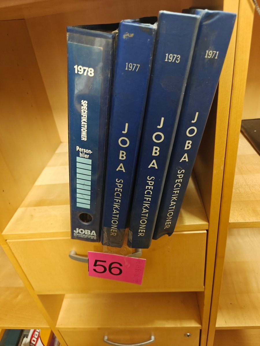 JOBA: Specifikationsmapper til personbiler årgang 1971, 1973, 1977 og 1978.