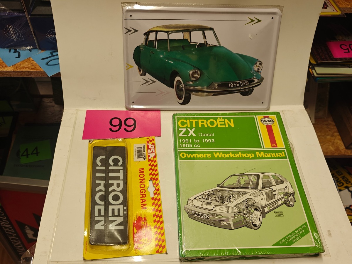 Citroën: Metalskilt, workshop manual  til Citroën ZX diesel 1991-1993 & selecovers med monogram. 
