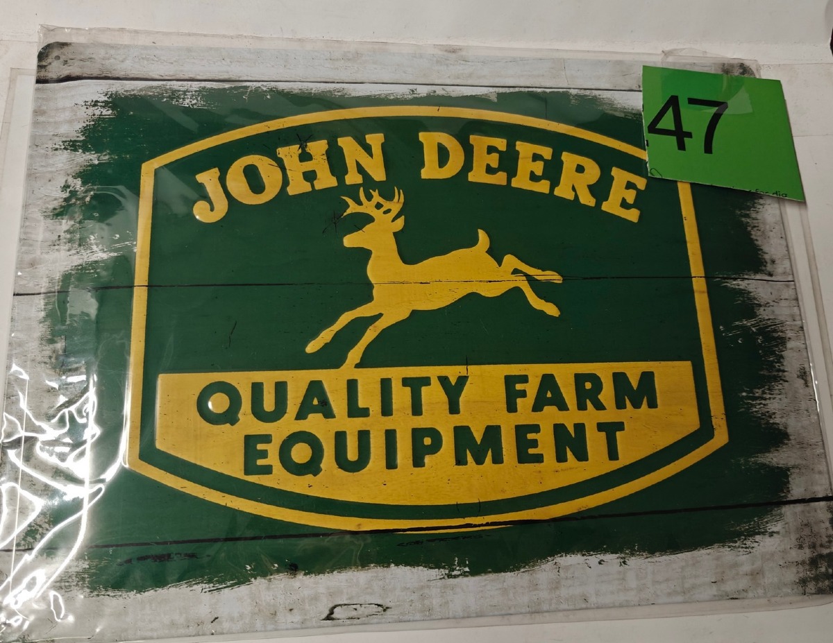 John Deere metalskilt. Ubrugt og i emballage.