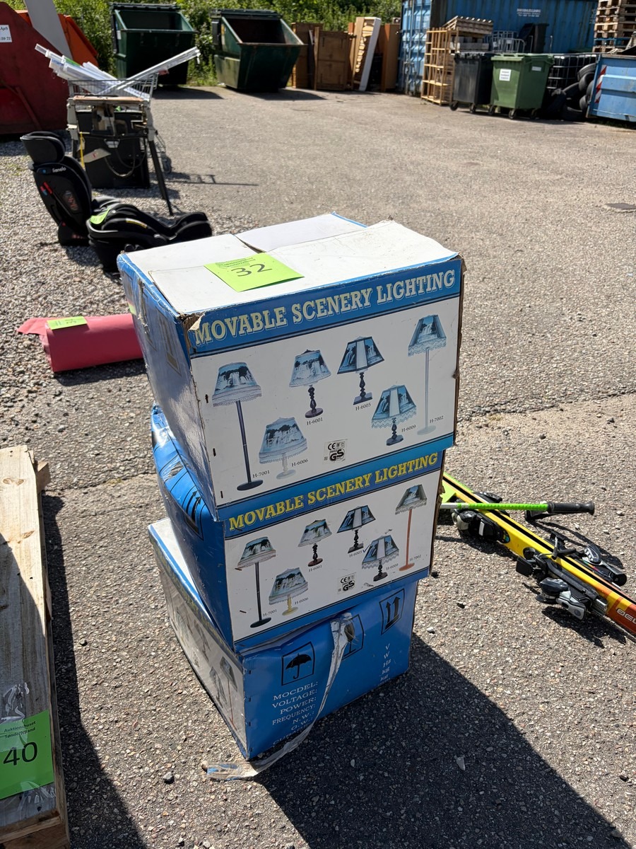 3 stk. Movable Scenery Lighting bordlamper – ubrugte i kasser