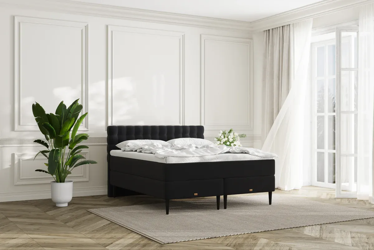 SÖVNN Mira Kontinentalseng - 180x210 – Sort, med to i en topmadras & 2 x Ergonomisk Puder (8254)
