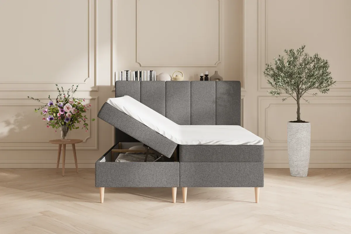 Leda opbevaringsseng - 160x200 – Grå, med topmadras (9766)
