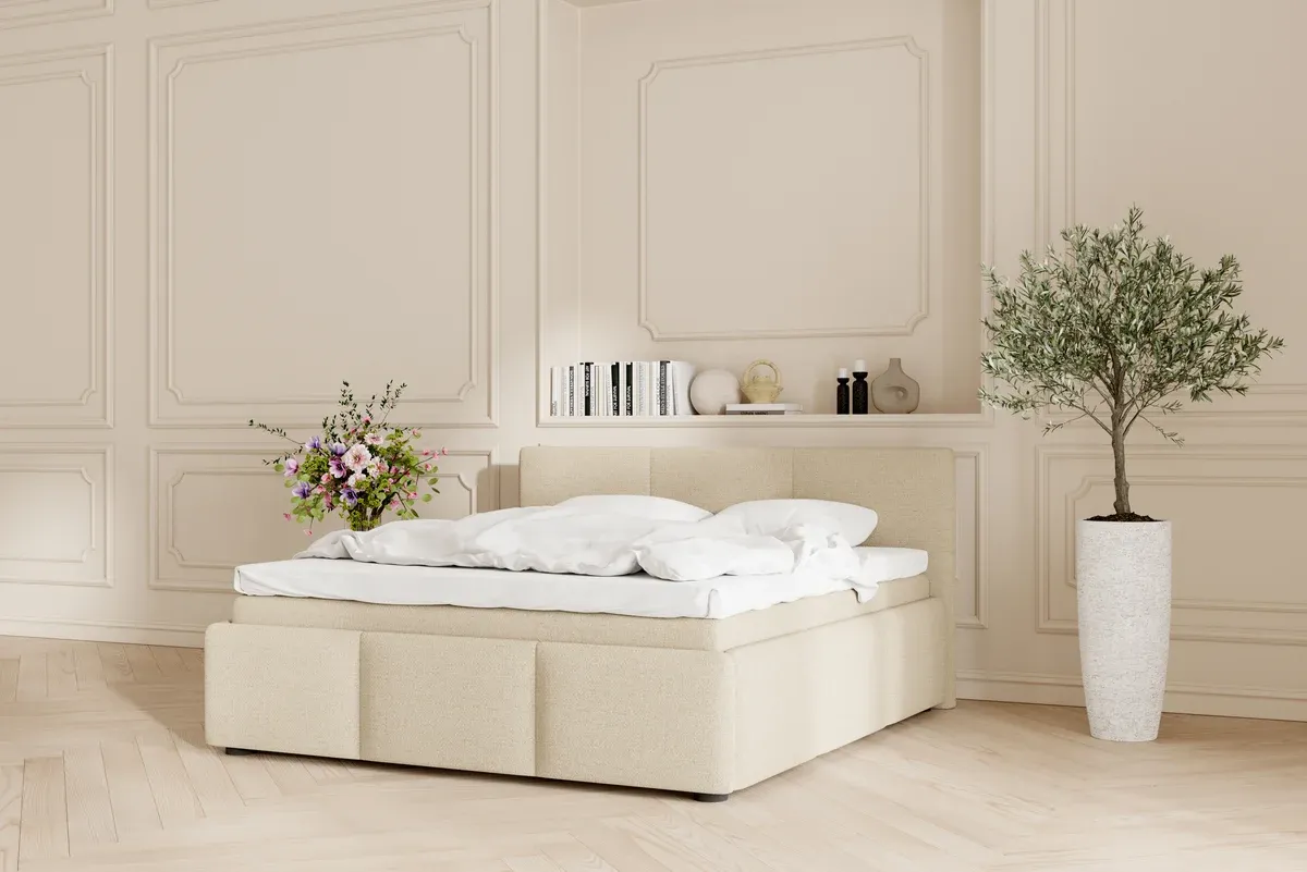 SÖVNN Ziva sengeramme - 180x200 - Lys beige, samt Gavl & Topmadras (9278)