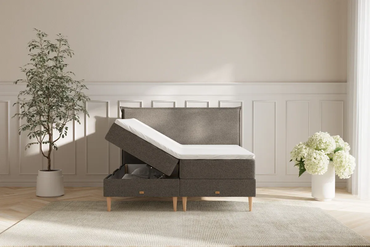 Zara Boxseng Med Opbevaring - 180x200 – Grå med gavl & topmadras (9467)