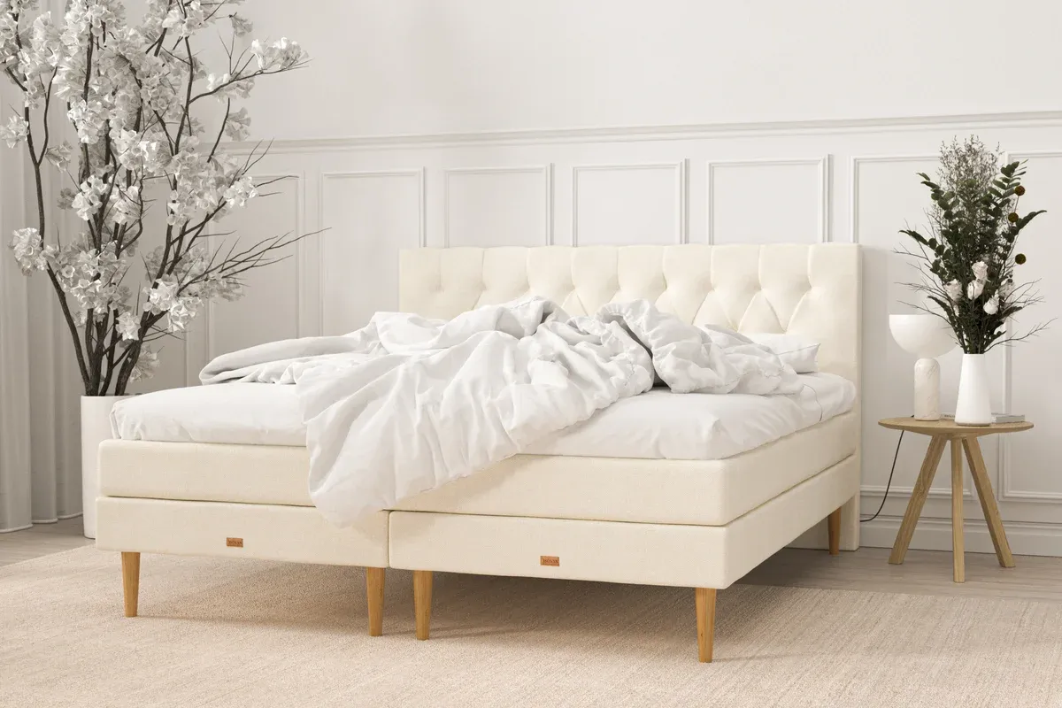 SÖVNN Elia Kontinentalseng - 180x200 - Lys beige, samt gavl & topmadras (8969)