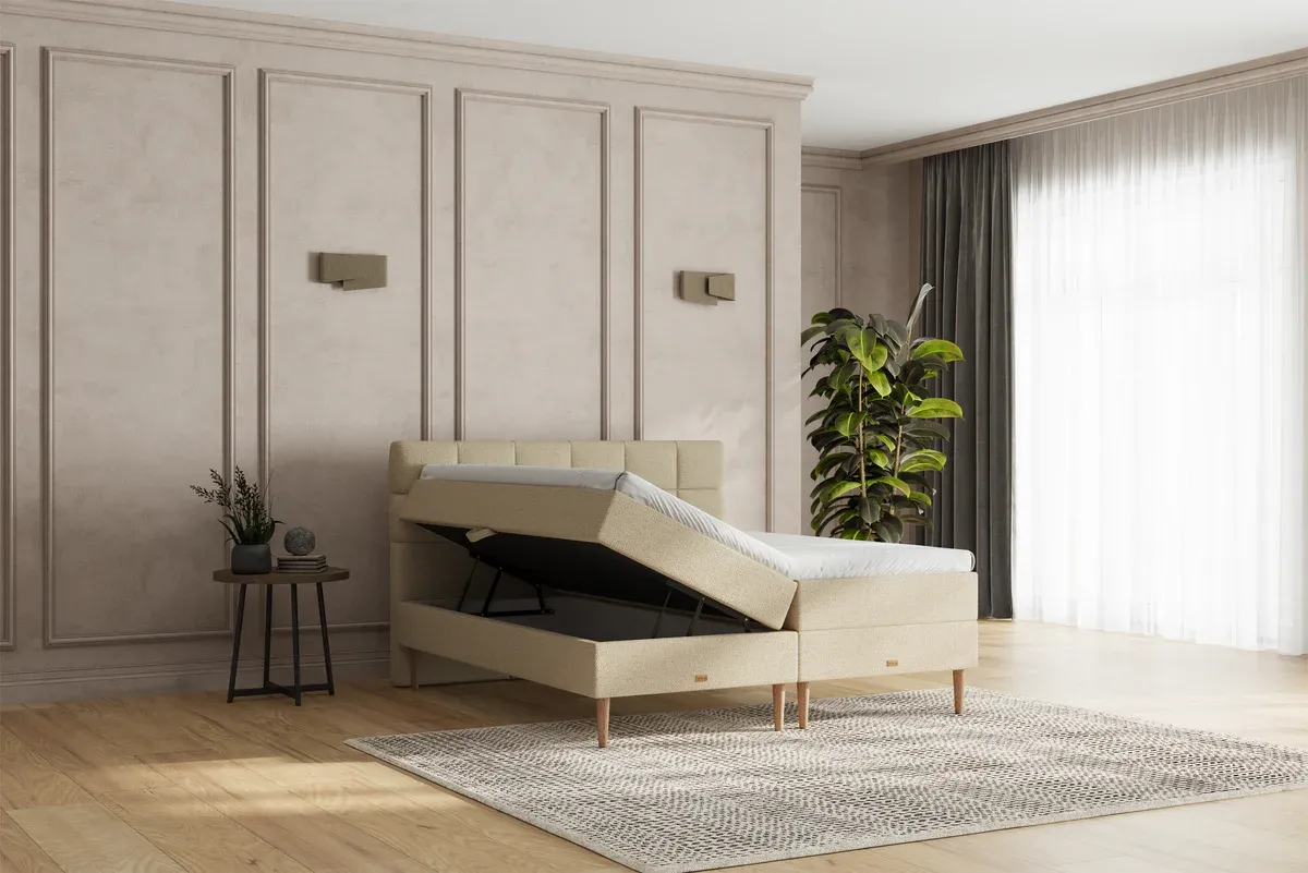 SÖVNN Zara Boxseng Med Opbevaring - 160x200 - Lys beige, med topmadras (9076)