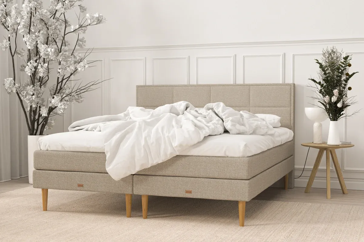 SÖVNN Luna Kontinentalseng - 160x200 – Sand med gavl & topmadras (8582)