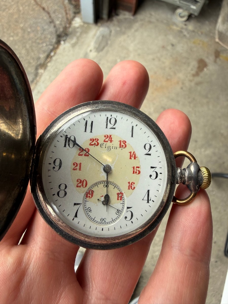 Elgin lommeur i sterling sølv – Keystone Watch Case, 24-timers skive