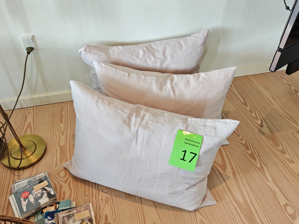 3 store puder med naturfarvet hør