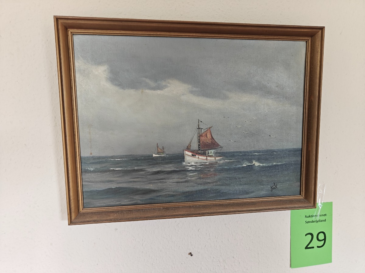 Malerier fiskekutter og bølgeskum