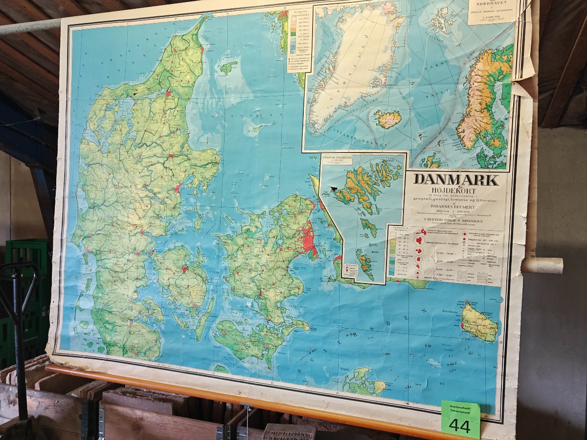 Gammelt skolekort over Danmark, Grønland og Færøerne