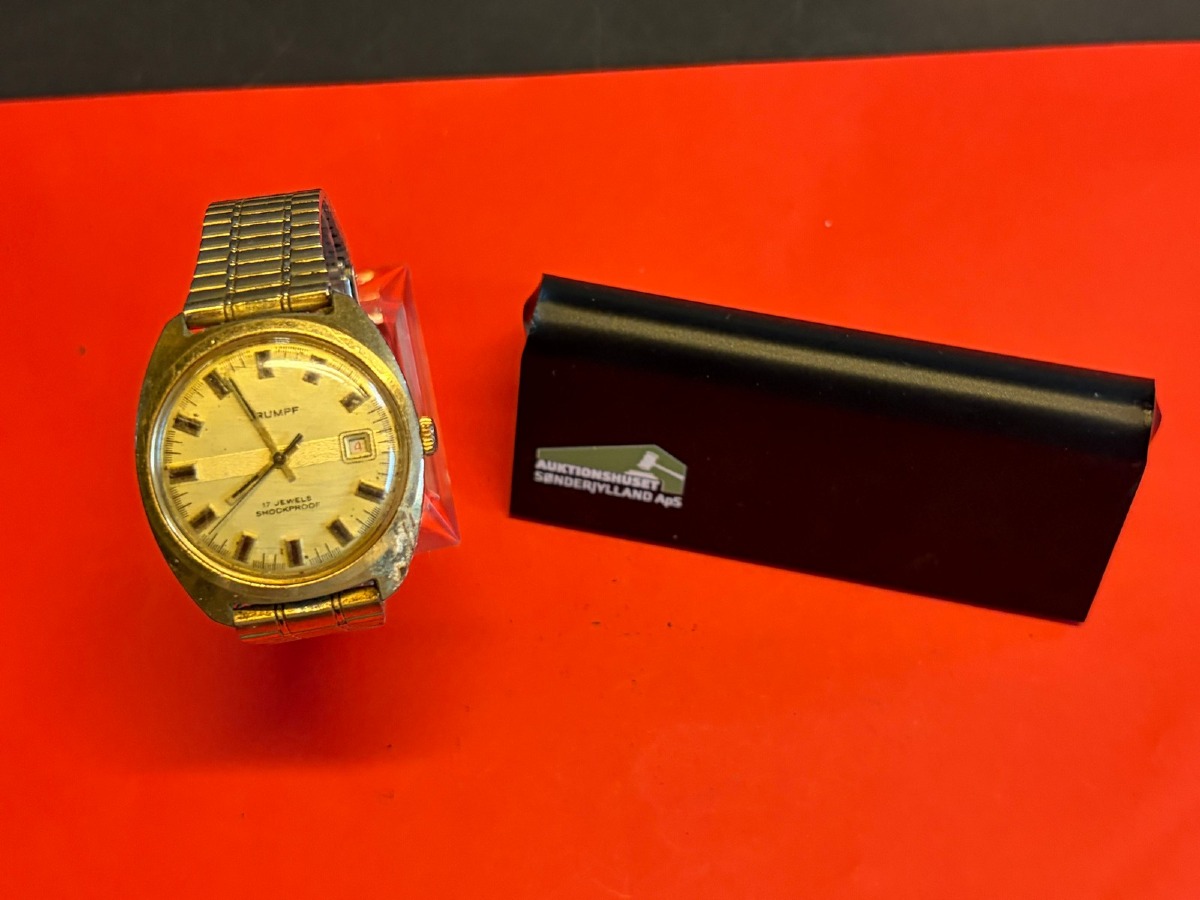 Trumpf armbåndsur – 17 jewels, Shockproof med dato og stållænke