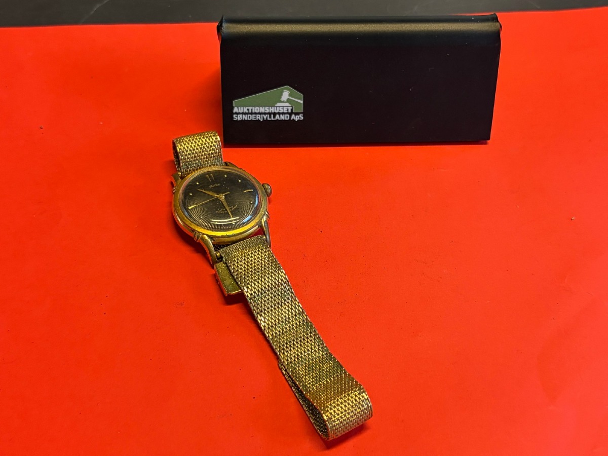 Heika vintage armbåndsur – 17 rubis, stødsikret, guldfarvet med flexrem