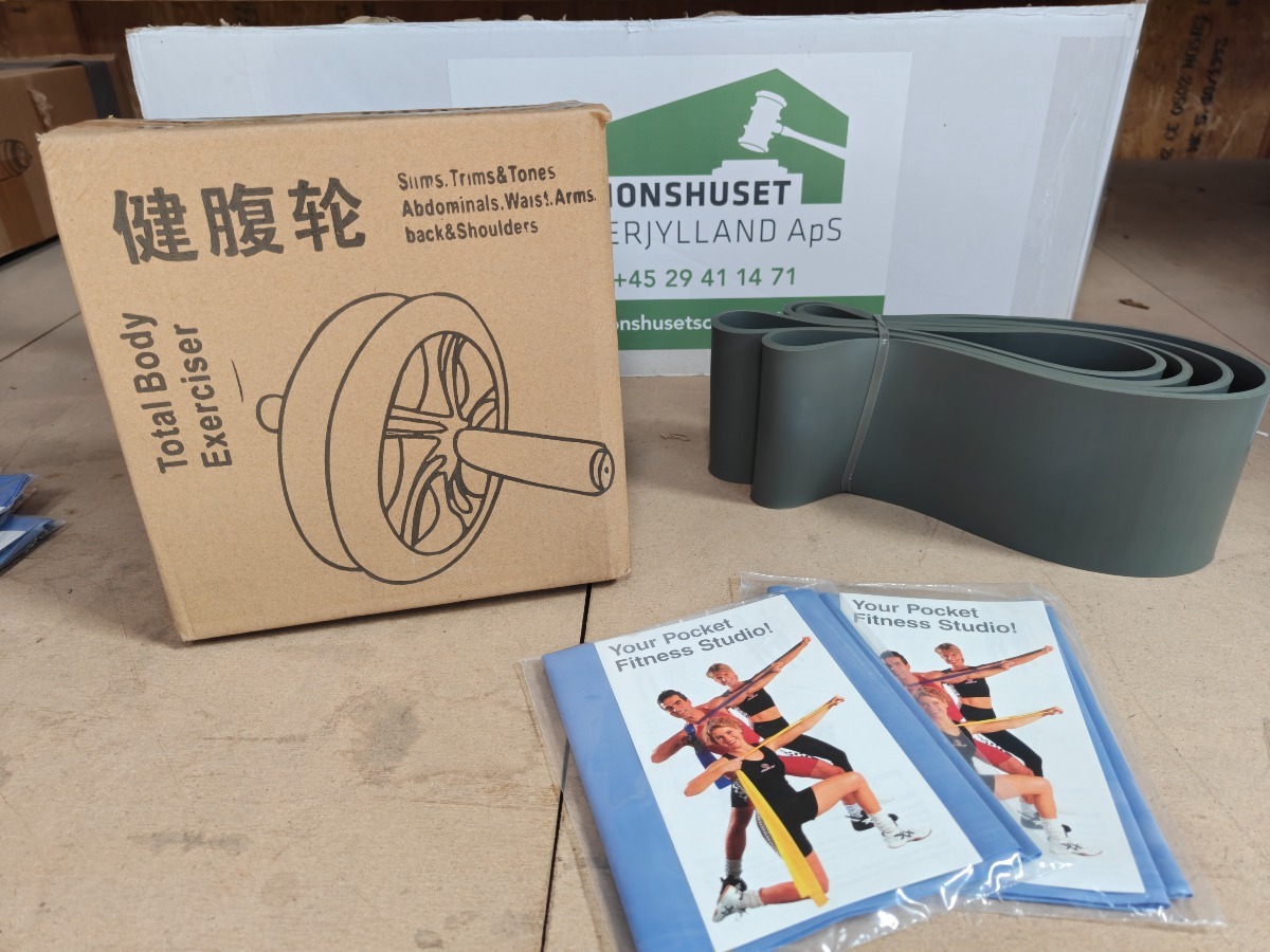 Fitness hjul, fitness elastikker. 